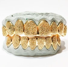 Sterling Silver W/18K Yellow Gold Plated Diamond Dust Cut Custom Fit Grillz 