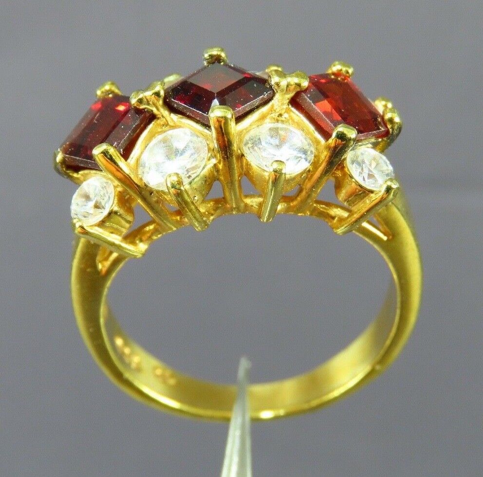 14K YELLOW GOLD Over Sterling RED GARNET & CLEAR … - image 9