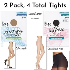 L'eggs Women's 2-Pack Control Top Medium Leg Support & Silky Sheer Tights Size Q