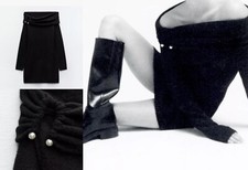 ZARA NWT black DRAPED KNIT/metal appliqué MINI DRES size S