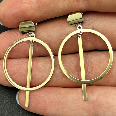 14K Gold Geometric Round Drop  Earrings 44mm