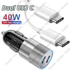 For Android Samsung 40W Dual Type C Car Charger Adapter 60W PD USB C To C Cable