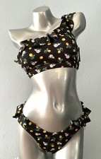 Victoria's Secret Swim Bikini Set 1 Shoulder Top Brazilian Ruffle Bottom Black M