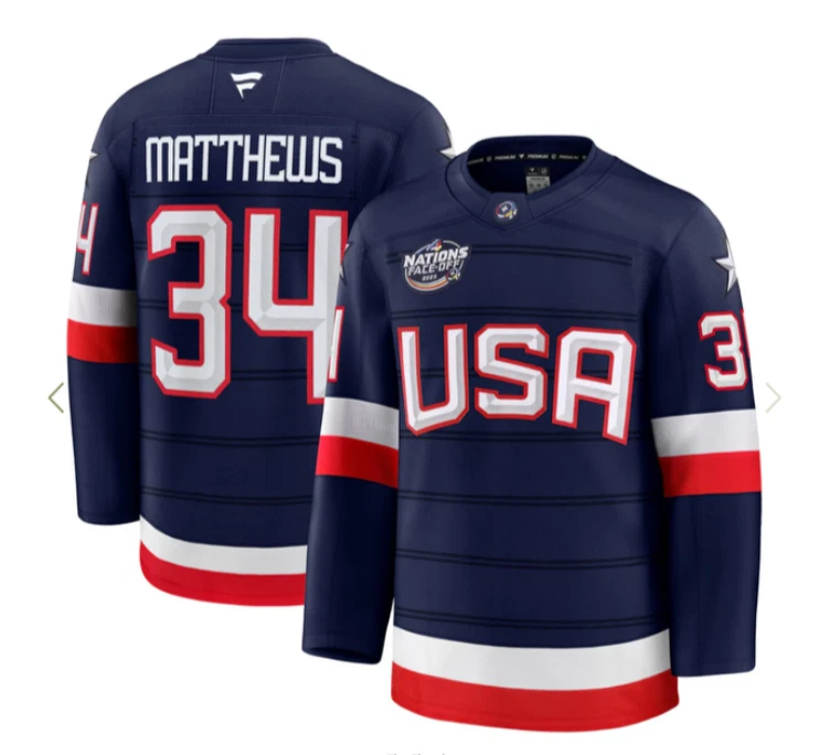 AUSTIN MATTHEWS TEAM USA 4 NATIONS FACE-OFF HOCKEY JERSEY