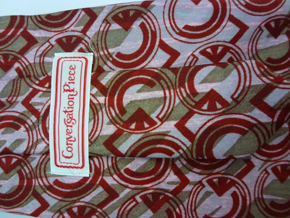 Corbata de Nylon Retro Deco Rojo, Rosa y Tostado Pieza Conversation Foto 3 de 4