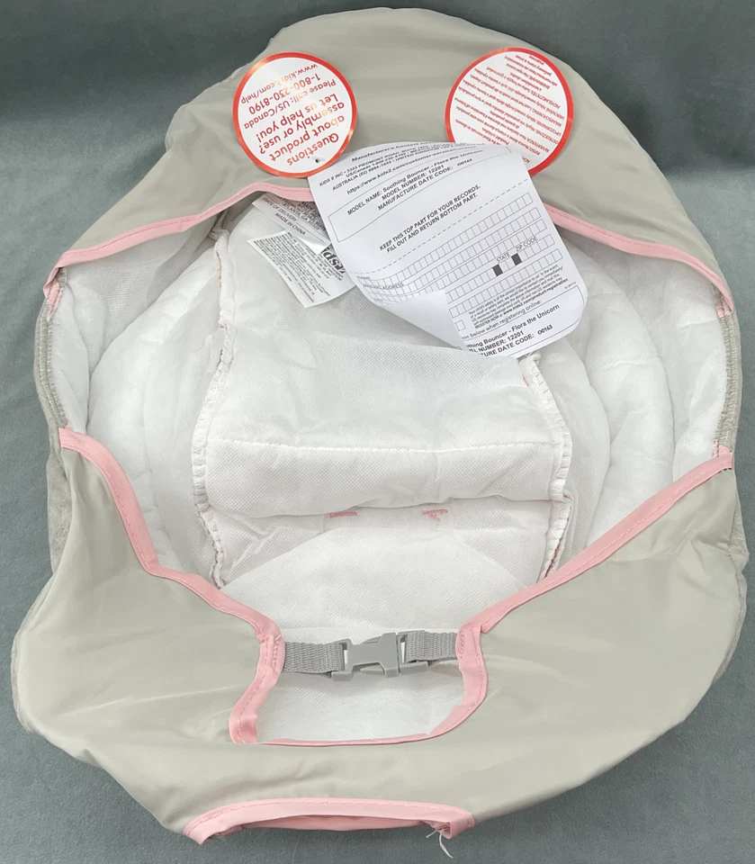 Ingenuity Soothing Baby Bouncer Pink Flora Unicorn Replacement Part Seat Cover - Image 3 of 4