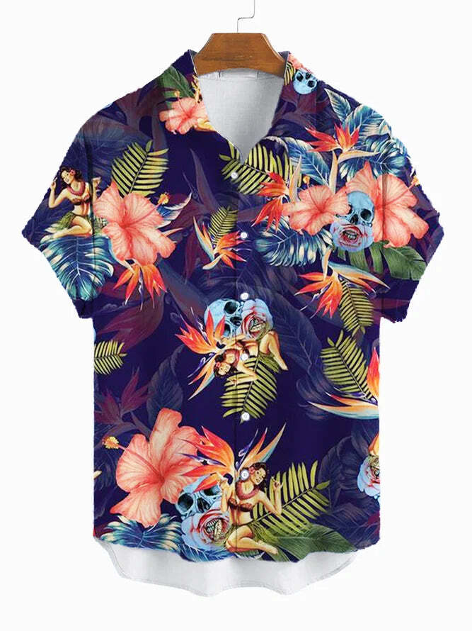 Mens Vintage Printed Shirt Collar Shirt