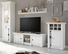 Wohnwand Schrankwand in Pinie weiß Landhaus Wohnzimmer Set 4-teilig 298 cm Hooge