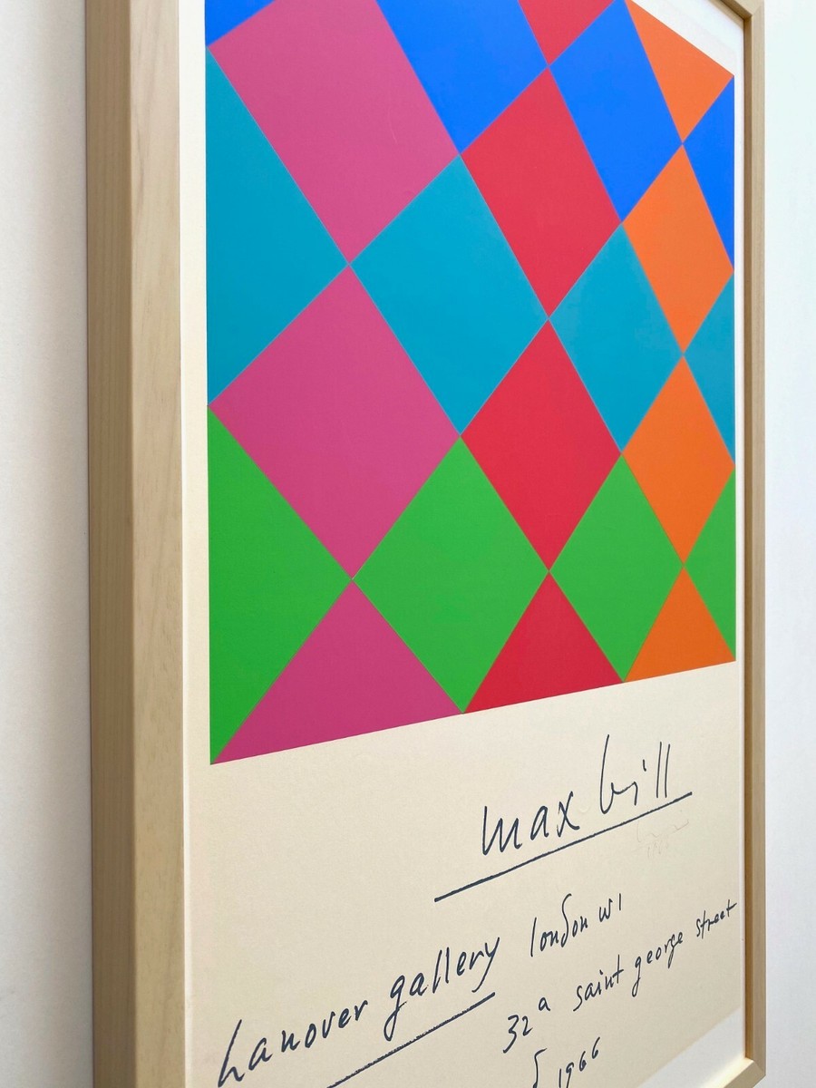 MAX BILL RARE VTG 1966 SIGNED SERIGRAPH PRINT FRAMED