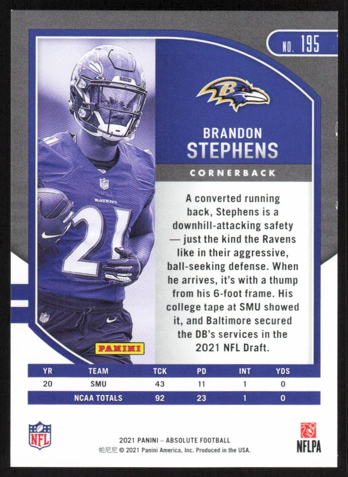 2021 Panini Absolute Orange Mosaic Rookie Brandon Stephens /199 Baltimore Ravens - Image 2 of 2