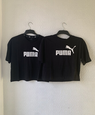 Puma Damen-T-Shirt kurz geschnitten entspannte Passform schwarz 2er-Pack Größe 10 neu mit Etikett