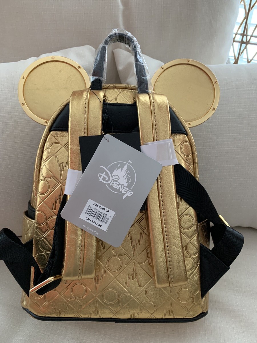 Loungefly Disney Parks Gold Genuine Leather Backpack 50th  display picture 3