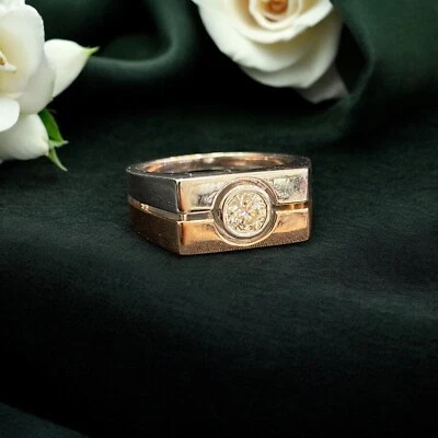 Classy 1/2 Karat F/VS1 Runder Brillant Diamant Herren Solitär-Bandring 14K Gold - Bild 1 von 4