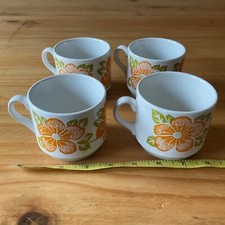 Four Vtg 1970s Table Tops Cartwrights England Cups Orange Flower Retro Homeware