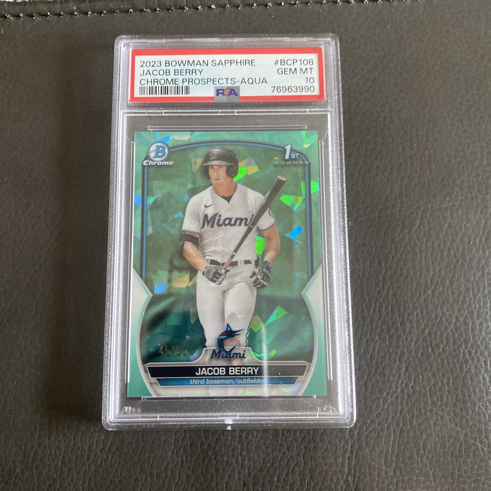 JACOB BERRY 2023 Bowman Sapphire 1st RC Aqua #45/55 PSA 10 Mint