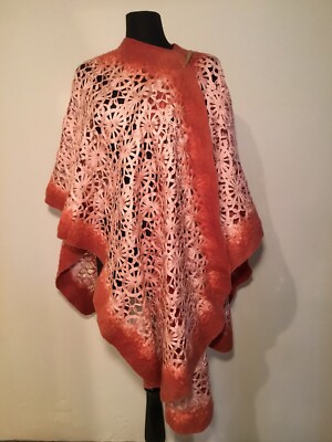 Hand Felted over Silk Unique Fabric in Melon Color Shawl/Wrap Handmade, One Size