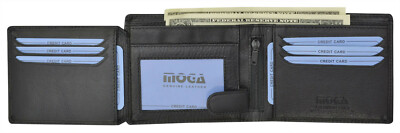  MENS BLACK LEATHER WALLET  BIFOLD ID Window  New Credit Card Holder MOGA
