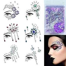 Face Jewels-6Sheets Face Gems Stick On 10g Chunky Glitter, Face Jewelry