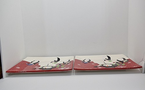 St Nicholas Square Jolly 2 Square 11” Dinner Plates Snowman Penguin Snowflakes C - Picture 6 of 8