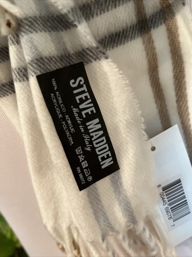 NWT Steve Madden Mid Weight Cozy Muffler Scarf with Fringe Ivory Gray Beige - Picture 4 of 6