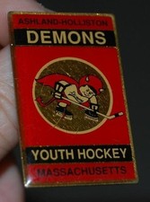 VINTAGE DEMONS YOUTH HOCKEY ASHLAND HOLLISTON MA. SHIRT UNIFORM PIN