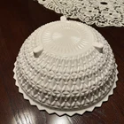 Vintage Jeanette Buttons And Bows Pink Milk Glass 11” Footed Bowl NOS