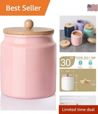 Elegant 28 FLOZ Pink Ceramic Kitchen Canister with Airtight Bamboo Lid