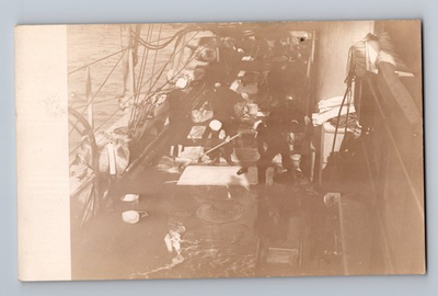 #ad WWI U.S. Navy Sailors Inspecting Cleaning Deck Photo Postcard RPPC In Uniform $15.25