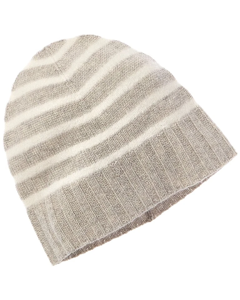 Amicale Cashmere Fuzzy Stripe Cashmere Beanie Women's