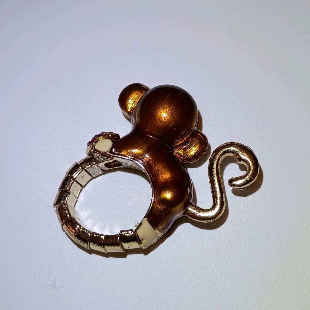 Monkey Adjustable Ring Rhinestone Gold Plated Fas… - image 2