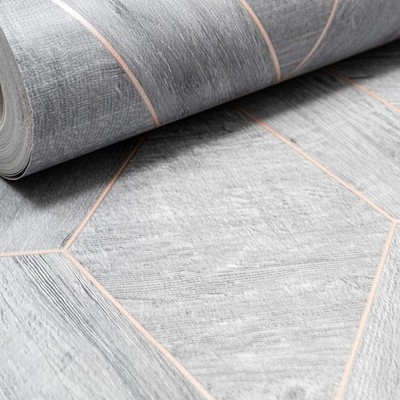 Grau Geometrisch 3D Tapete Holzoptik Metallic Kupfer Schimmer Kleister Wand Arbeitszimmer