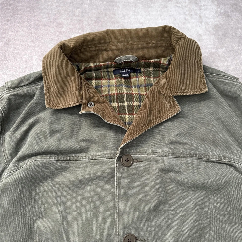 Jaqueta J Crew Masculina XL Verde Lona Veludo Gola Forrada Casaco Vintage Militar - Imagem 2 de 4