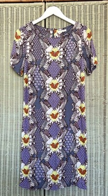 White Stuff Ladies Purple Bird Print Midi Summer Shift Dress size 8