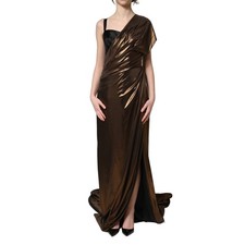 DOLCE & GABBANA Dress Bronze Asymmetrical Draping OneShoulder IT40/US6/S 8930usd
