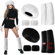 6 Piece Faux Fur Headband Set - Ear Warmer - White, Black