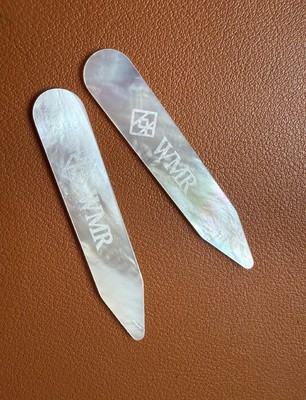 Custom Engraved Mother of Pearl Collar Stays | Luxury Eco Friendly Gift for Men