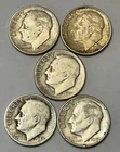 LOT OF 5 - 1946, 46, 48, 48, 49- D&P ROOSEVELT DIMES 90% SILVER #29