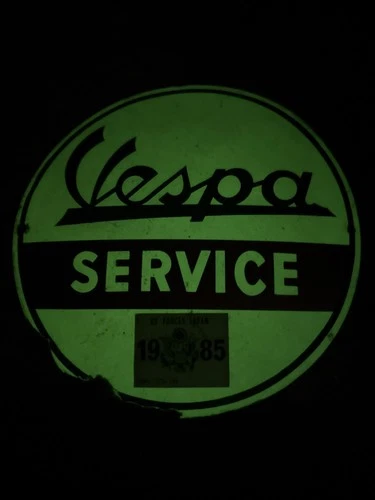 VINTAGE Original Italy 13 3/4” VESPA SERVICE Dealer PORCELAIN SIGN CAR GAS OIL