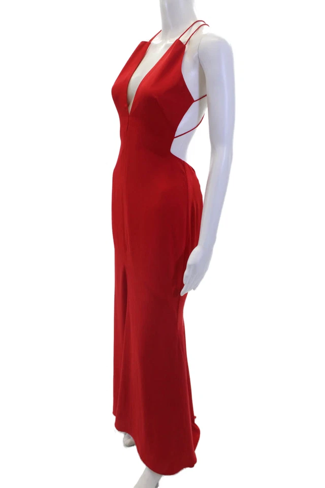 Vestido de mujer Fame and Partners con cuello en V sin mangas alto-bajo rojo brillante talla 4 Foto 2 de 4