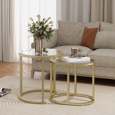 Panana Nest of 3 Bent Glass Coffee Table Modern Nesting Side Table for Living Room (Black) 9 Coffee Table Set of 2 Modern Nest of Tables with Tempered Glass Tabletop Clear