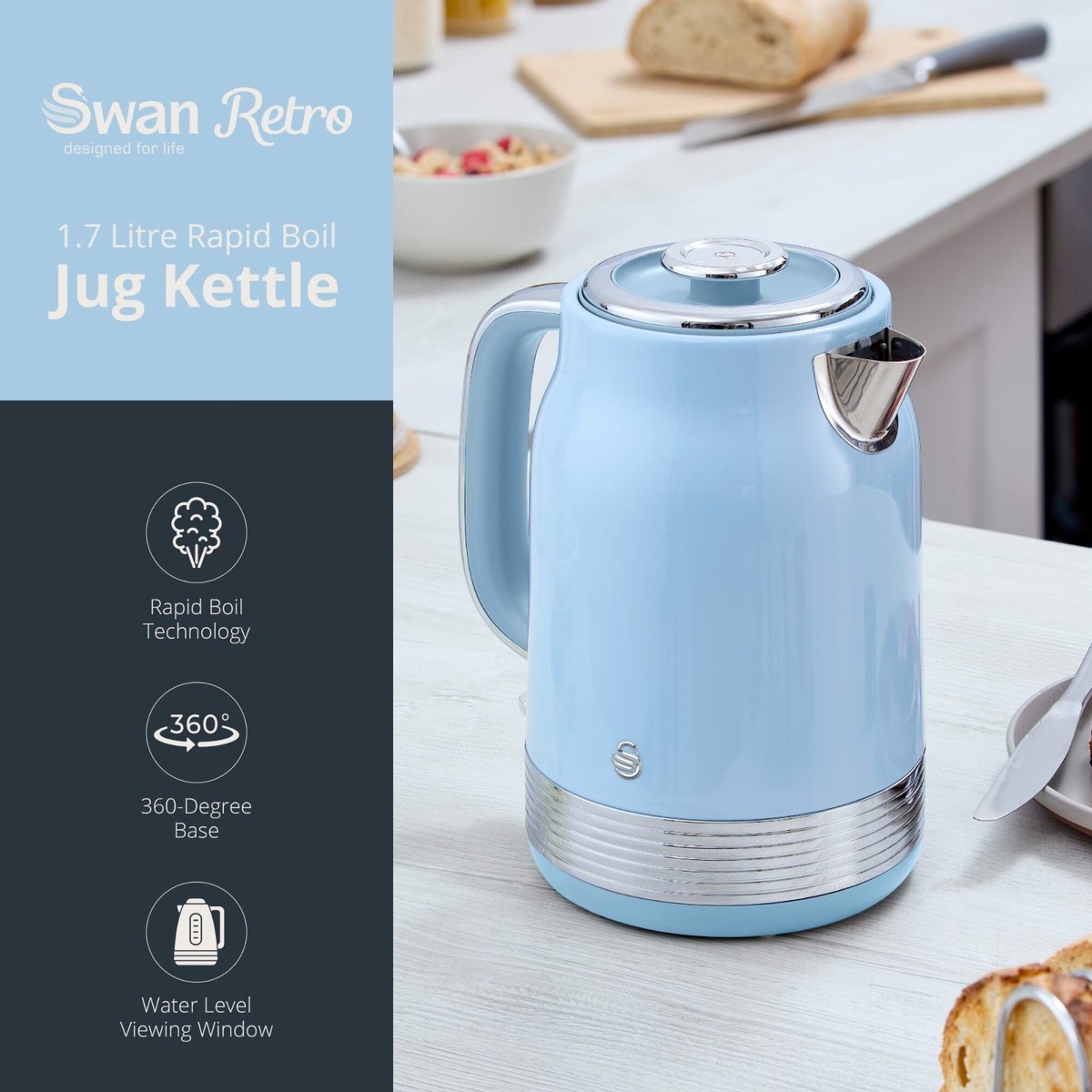 Swan Retro Revive Blue Jug Kettle Slice Toaster Matching
