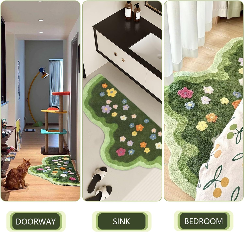 Cute Garden Flower Moss Rug for Bedroom Lovely Green Moss Carpet Living ...
