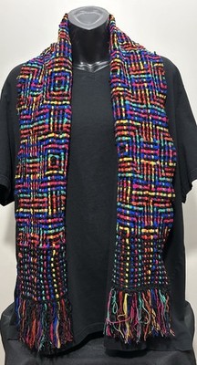 Multi-color Woven w/Fringe Scarf 100% Acrylic Made In Italy 60'' x 11''