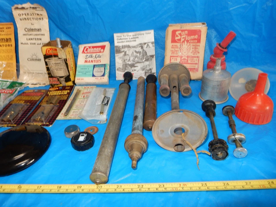 COLEMAN LANTERN PARTS, LOT OF 35+: MANTLES, PUMPS, FUNNELS, GENERATORS & MORE - Image 3 of 4