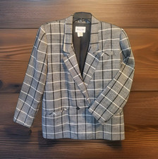 Vintage 1990s Gray Plaid Blazer/Jacket 2 Button Double Breasted, pockets Size L