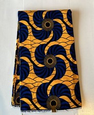 African Print Fabric, Ankara - Yellow, Blue Fabric