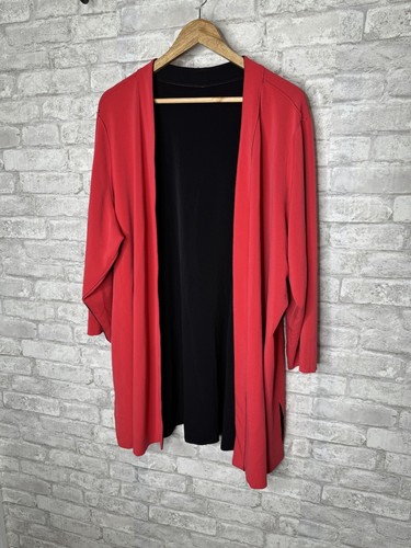 Susan Graver Liquid Knit Size 3XP Reversible Black Red Open Cárdigan Jacket - Picture 2 of 17
