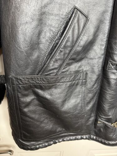Charles Klein Leather Jacket Men's Large Heavy Duty Black Faux Fur Lined Vintage - Picture 2 of 11
