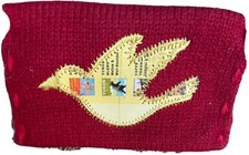 STARBUCKS CHRISTMAS HOLIDAY RED KNIT GIFT CARD HOLDER PATCHWORK DOVES
