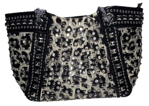 *Handbag Express Animal Print Embossed Rhinestone Black Bling Shoulder Bag Tote - Picture 2 of 11